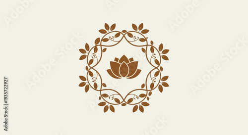 Decorative Floral Mandala with Lotus Flower in Center, Organic Design