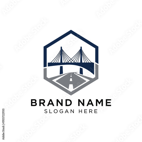 Modern Bridge Logo Design Template with Placeholder Text.