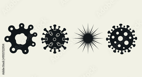 Virus Icons Silhouette Set: Coronavirus, Bacteria, Microbe Shapes