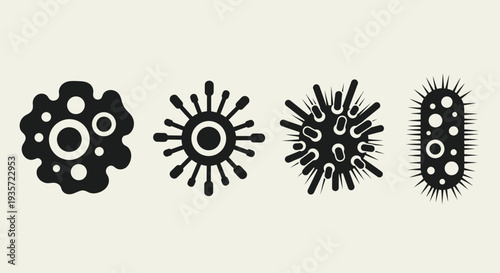 Microscopic Bacteria and Virus Icons - Diverse Shapes and Forms