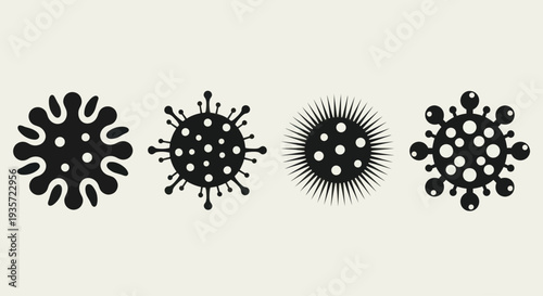 Collection of stylized virus icons, representing bacteria, germs, and disease.
