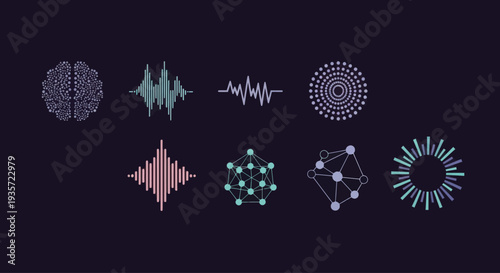 Abstract Digital Brain, Soundwave, Network, and Data Visualizations
