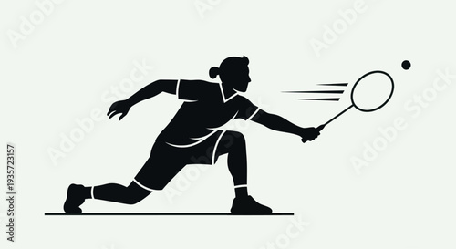 Badminton player silhouette hitting shuttlecock, dynamic action shot