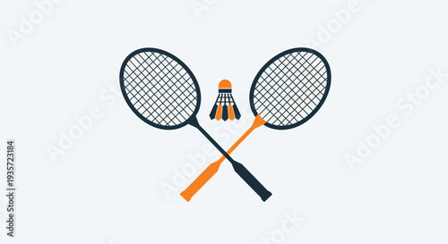 Badminton Rackets and Shuttlecock Icon Vector Illustration