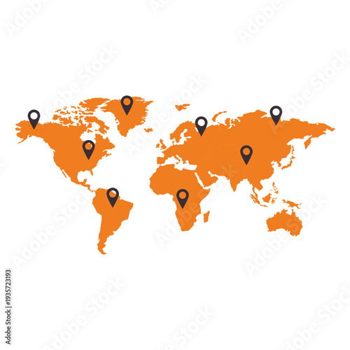 World map with continent pointer