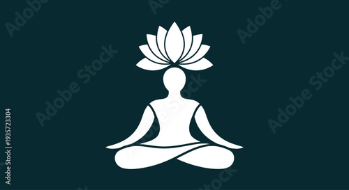 Meditating figure with lotus flower crown, symbolizing enlightenment and inner peace