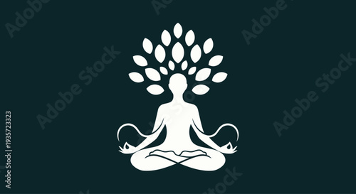 Meditating Person Silhouette with Tree of Life Above Head