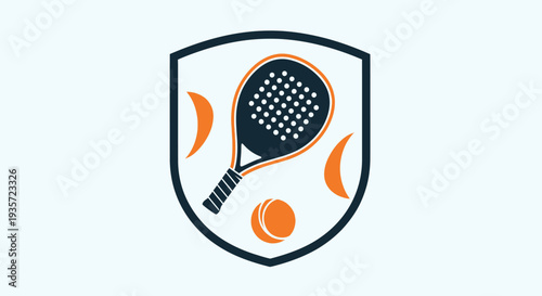 Padel Tennis Sport Emblem with Racquet, Ball and Crescent Shapes