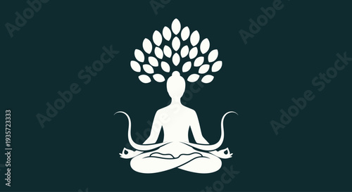 Meditating Person Silhouette with Tree of Life Head Symbol