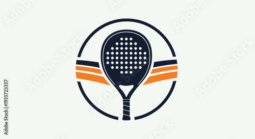 Padel Tennis Racket Logo Icon with Orange and Blue Stripes