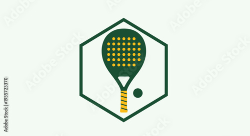 Padel Tennis Racket and Ball Icon with Hexagonal Border