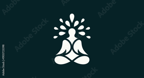Meditating person silhouette with sprouting leaves, symbol of growth and mindfulness