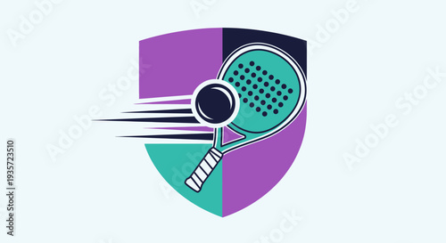 Padel Tennis Racket and Ball Logo Emblem with Speed Lines