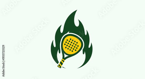 Padel Racket on Fire Logo Icon