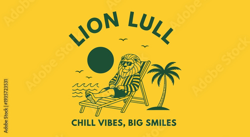 Lion Relaxing on a Beach Chair.