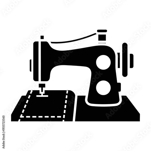Sewing machine icon sewing fabric for tailoring and fashion design black silhouette vector illustration