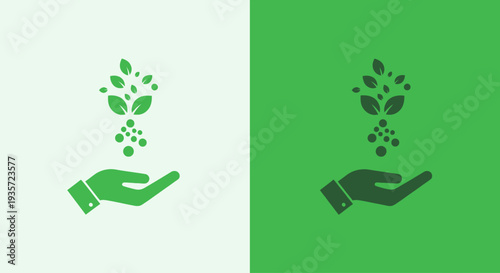 Hand holding sprouting plant icon, growth, agriculture, organic farming concept