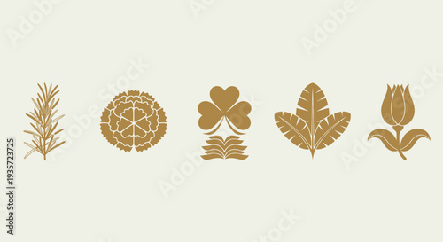 Golden botanical emblems collection on a light background
