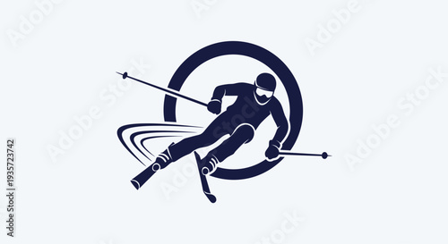 Silhouette of a skier in action, dynamic sport graphic, winter sports logo