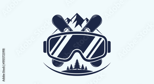 Snowboarding Goggles Logo with Mountains and Trees