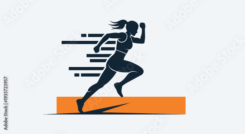 Female Runner Silhouette Sprinting Fast, Motion Blur, Fitness, Sport, Vector Graphic