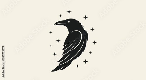 Mystical Raven Silhouette with Stars Icon