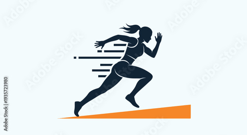 Woman running silhouette, speed and fitness icon, athletic motion graphic