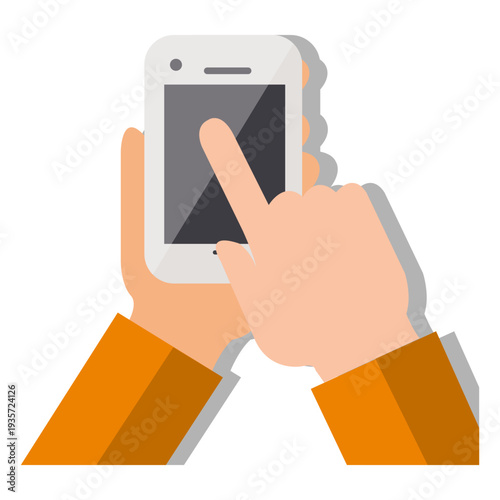 Hand touching smartphone