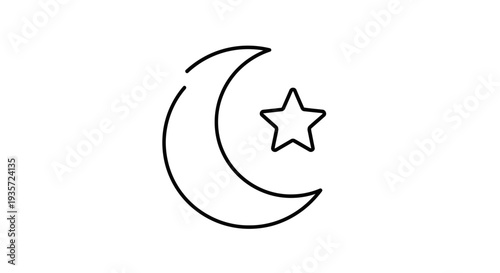 Crescent Moon with Star Symbol Illustration.