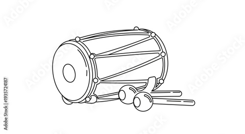 Drum with Mallets Illustration Simple Design.