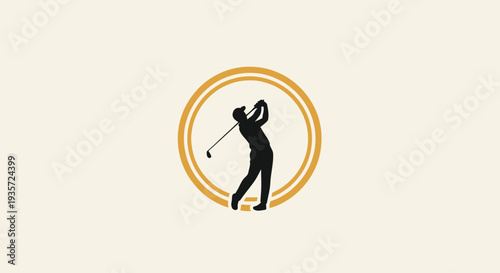 Golfer Silhouette Swinging Club Inside Circle Emblem