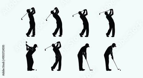 Golf Swing Sequence Silhouette: Multiple Poses of a Golfer in Action