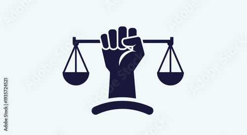Fist holding scales of justice, symbolizing fairness, equality, and legal rights