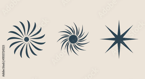 Abstract Starburst and Swirl Icons on Beige Background