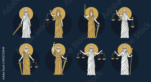 Justice Goddesses Collection: Scales, Sword, Blindfold, Law, Fairness, Judgment, Balance