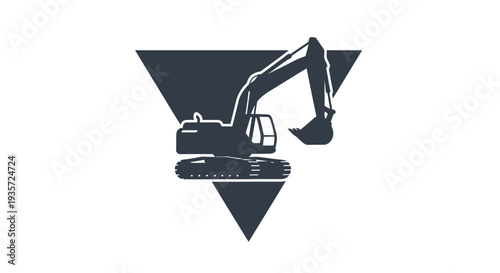 Excavator Machine Silhouette Icon, Construction Gear Vector Graphic
