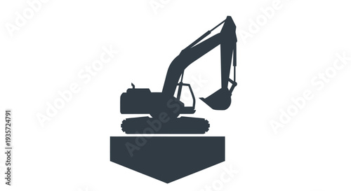 Excavator Silhouette Icon on White Background