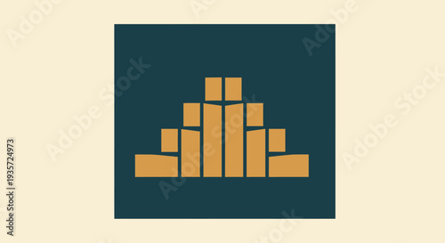 Geometric Abstract Pyramid Shape on Teal Square Background, Minimalist Design