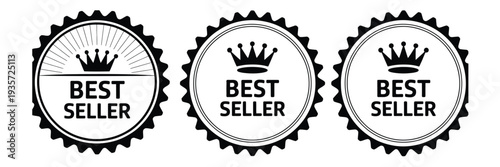 Best Seller Badge Icon Set Crown Seal Premium Quality Label Vector