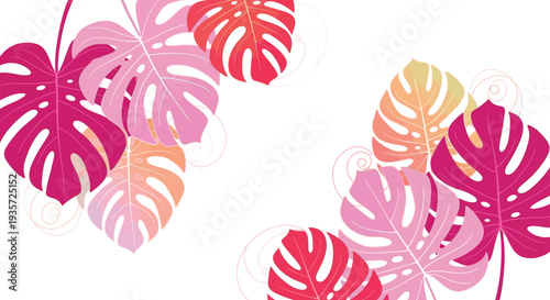 Abstract Tropical Monstera Leaf Pattern Vector Background for Summer Marketing, Web Banners, Social Media, and Creative Design Templates with Vibrant Colors