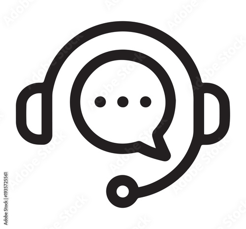 Customer Support Headset Icon with Chat Bubble – Call Center Service Vector Line Illustration