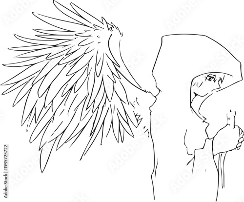 Mysterious Winged Teenager Sketch Coloring Page