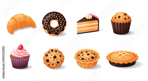 Assortment of bakery treats on white