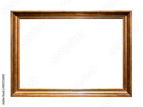 horizontal old wooden brown painting frame cutout on white background