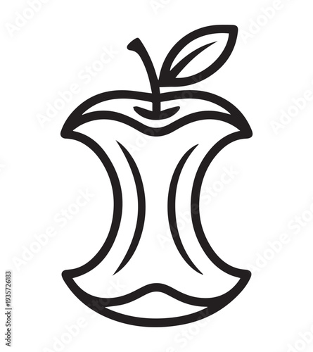 Apple Core Line Icon – Minimal Outline Fruit Waste Vector Illustration Isolated on White Background