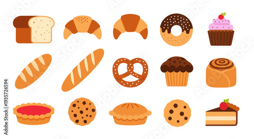 Bakery goods assortment of baked items