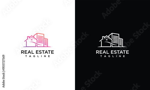Modern Real Estate Logo Design - House City Building  Skyline Symbol Vector.