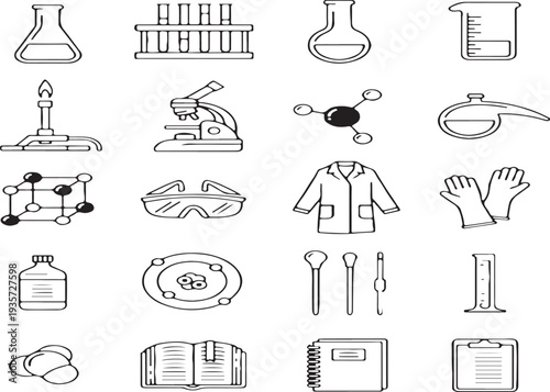 STEM Education Laboratory Tools Line Art Collection