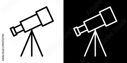 Telescope icon concept in flat black and white style on clean background vector illustration design