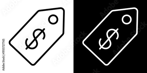 Price Tag icon concept in flat black and white style on clean background vector illustration design
